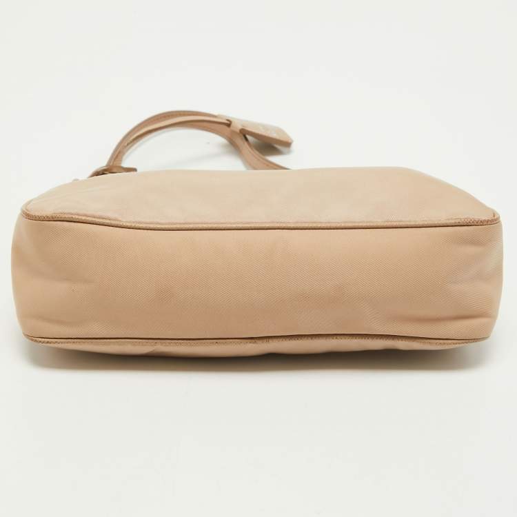 Pre Owned Prada Beige Nylon and Saffiano Leather Mini Re-Edition Bag