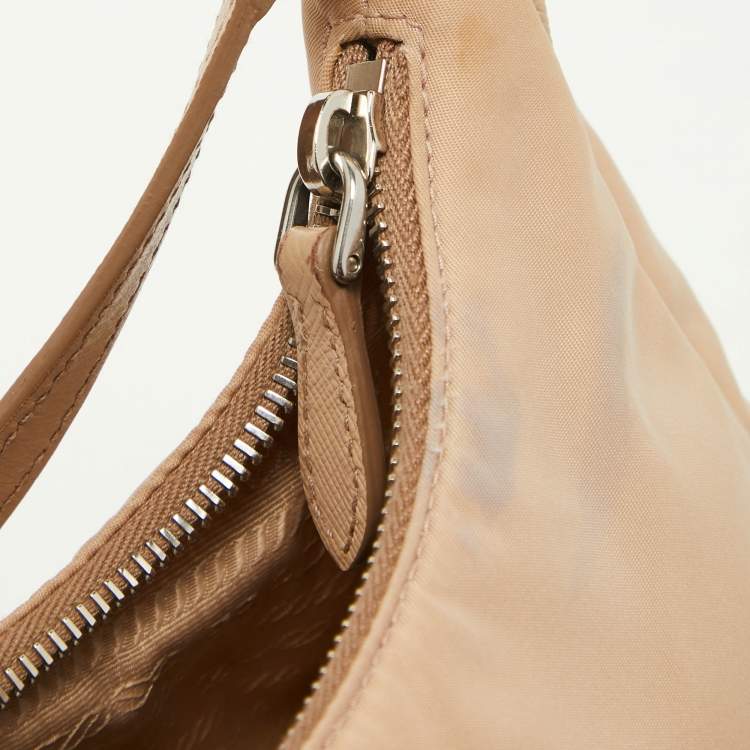 Pre Owned Prada Beige Nylon and Saffiano Leather Mini Re-Edition Bag