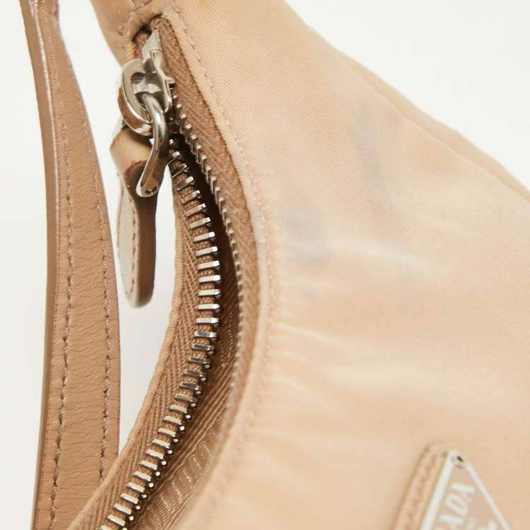 Pre Owned Prada Beige Nylon and Saffiano Leather Mini Re-Edition Bag