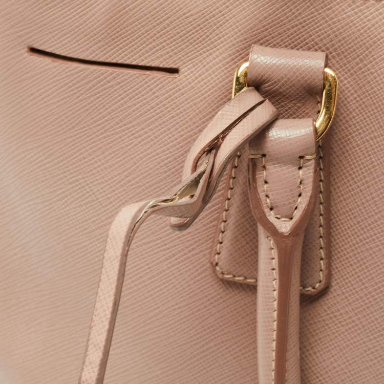 Pre Owned Prada Light Pink Saffiano Lux Leather Small Middle Zip Tote