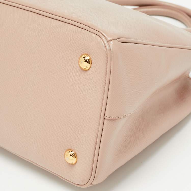 Pre Owned Prada Light Pink Saffiano Lux Leather Small Middle Zip Tote