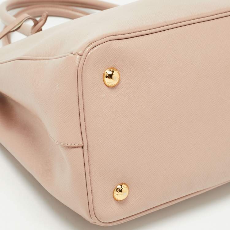 Pre Owned Prada Light Pink Saffiano Lux Leather Small Middle Zip Tote
