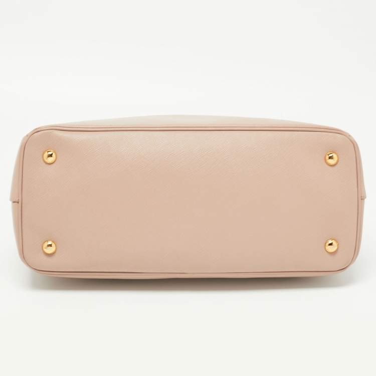 Pre Owned Prada Light Pink Saffiano Lux Leather Small Middle Zip Tote