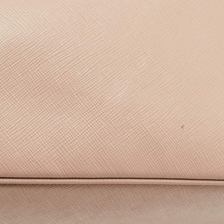 Pre Owned Prada Light Pink Saffiano Lux Leather Small Middle Zip Tote