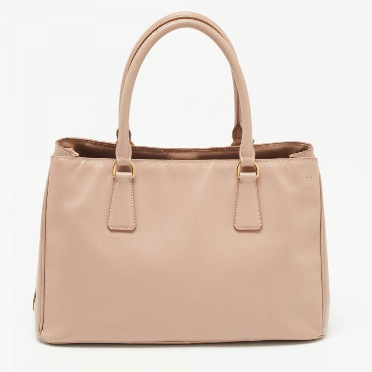 Pre Owned Prada Light Pink Saffiano Lux Leather Small Middle Zip Tote