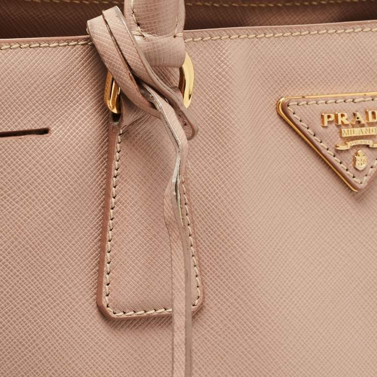 Pre Owned Prada Light Pink Saffiano Lux Leather Small Middle Zip Tote