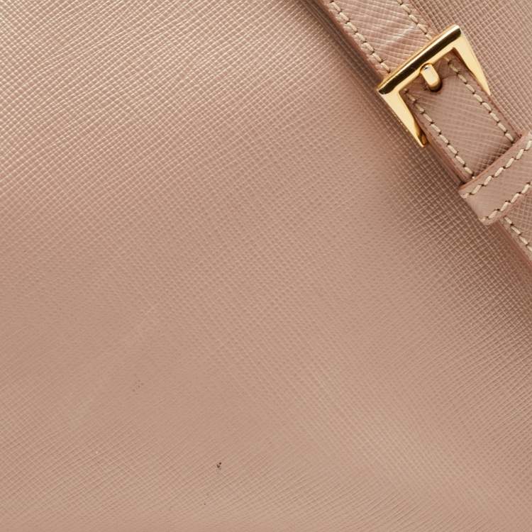 Pre Owned Prada Light Pink Saffiano Lux Leather Small Middle Zip Tote