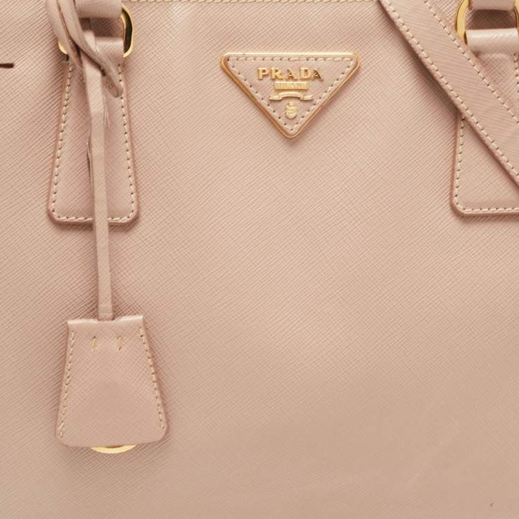 Pre Owned Prada Light Pink Saffiano Lux Leather Small Middle Zip Tote