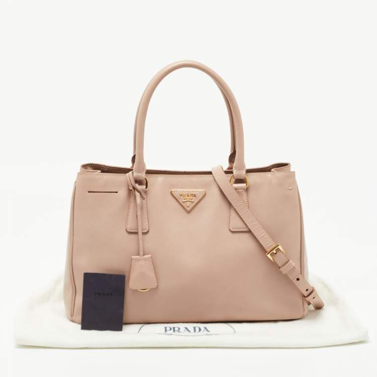 Pre Owned Prada Light Pink Saffiano Lux Leather Small Middle Zip Tote