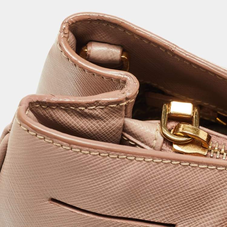 Pre Owned Prada Light Pink Saffiano Lux Leather Small Middle Zip Tote
