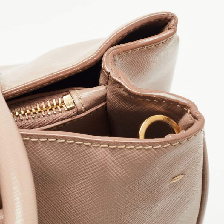 Pre Owned Prada Light Pink Saffiano Lux Leather Small Middle Zip Tote