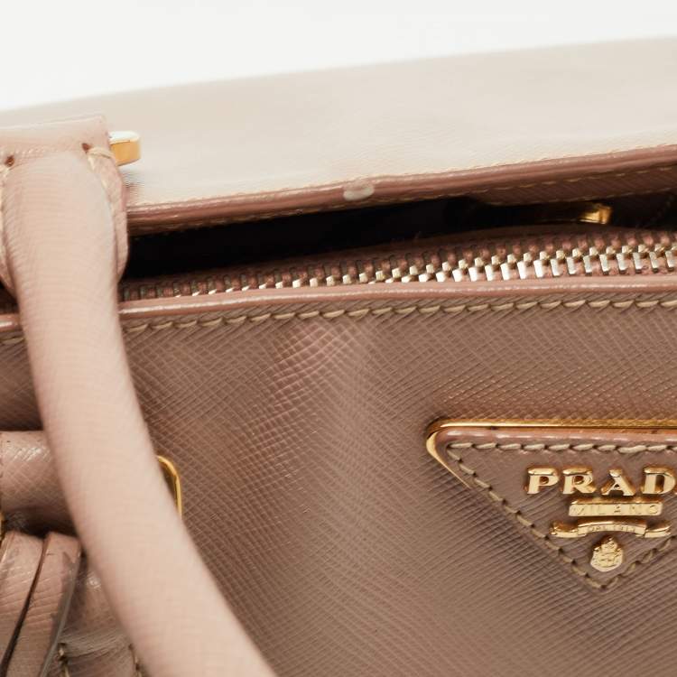 Pre Owned Prada Light Pink Saffiano Lux Leather Small Middle Zip Tote