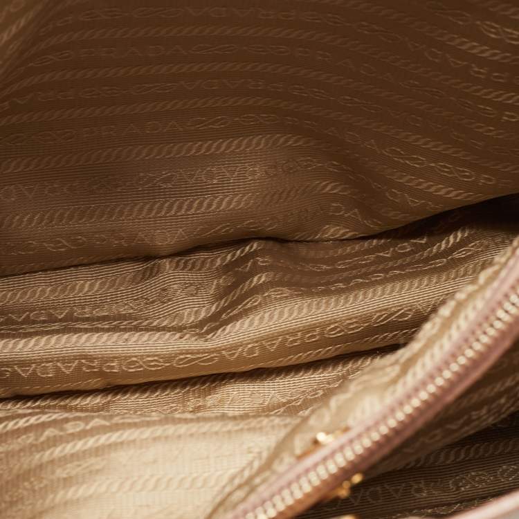 Pre Owned Prada Light Pink Saffiano Lux Leather Small Middle Zip Tote