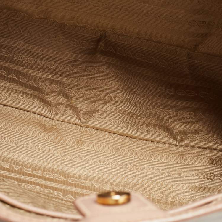 Pre Owned Prada Light Pink Saffiano Lux Leather Small Middle Zip Tote