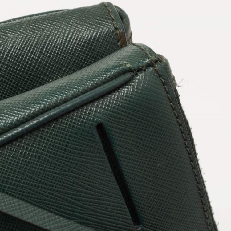 Pre Owned Prada Green Saffiano Lux Leather Small Double Zip Tote
