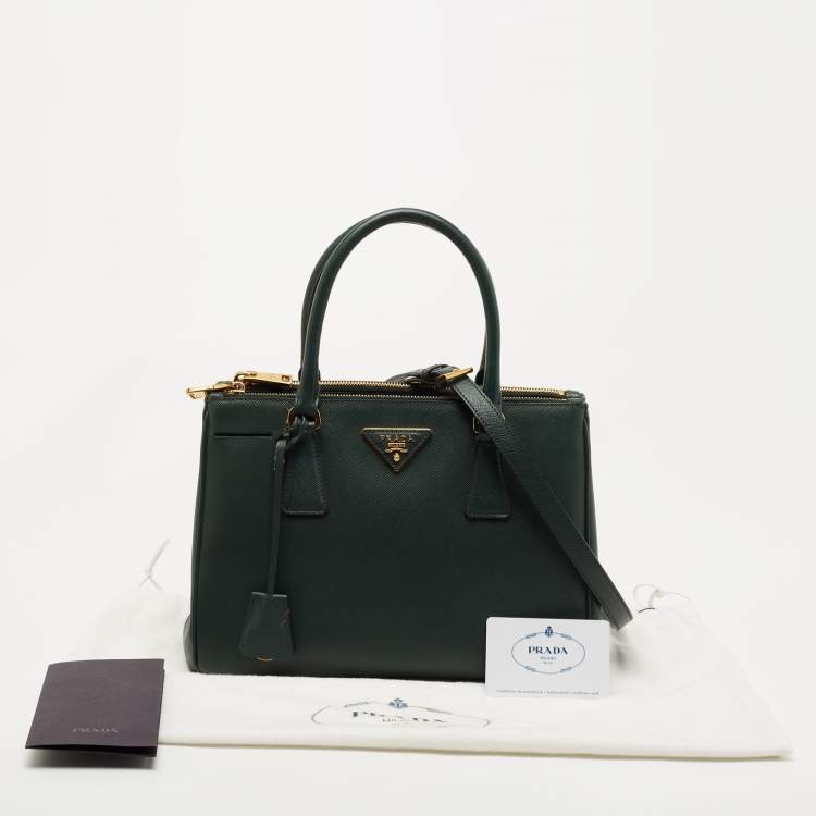 Pre Owned Prada Green Saffiano Lux Leather Small Double Zip Tote