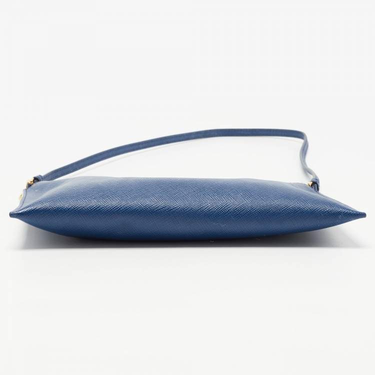 Pre Owned Prada Navy Blue Saffiano Lux Leather Wristlet Slim Clutch   