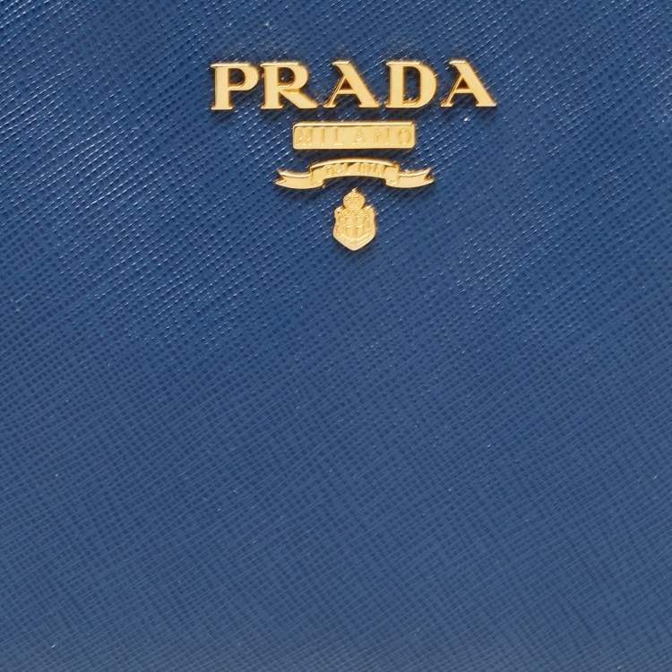 Pre Owned Prada Navy Blue Saffiano Lux Leather Wristlet Slim Clutch   