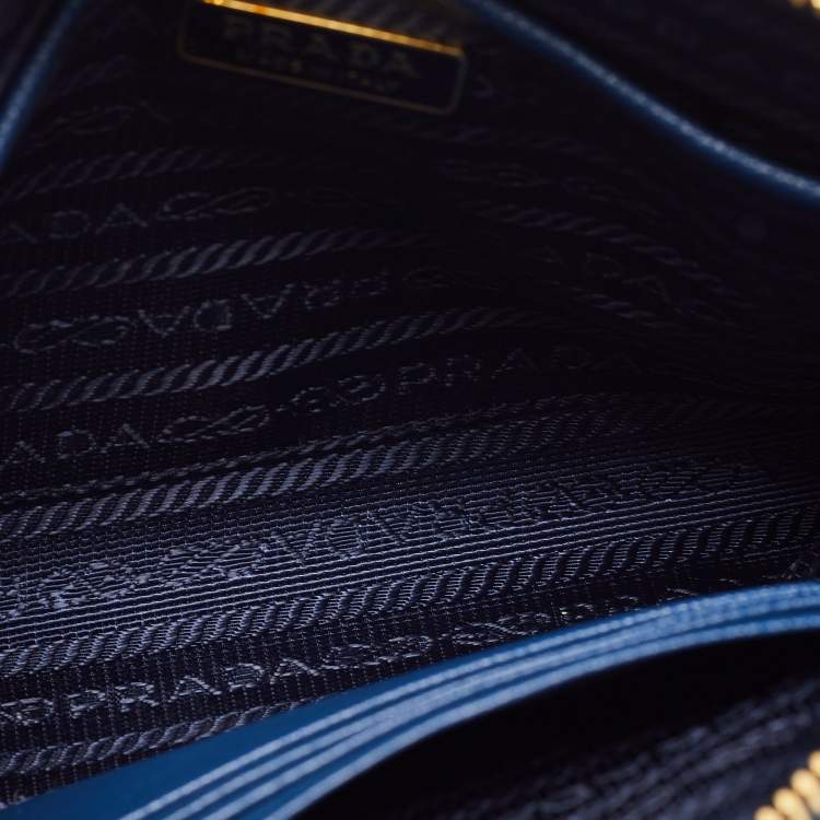 Pre Owned Prada Navy Blue Saffiano Lux Leather Wristlet Slim Clutch   