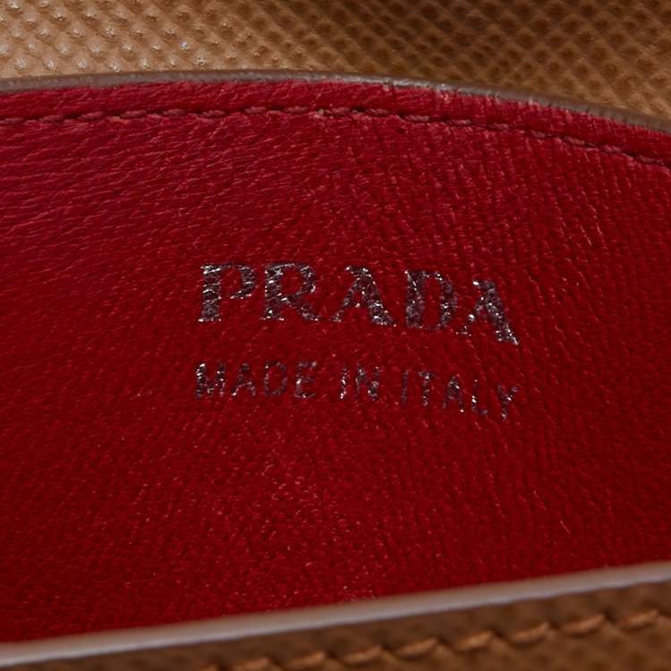 Pre Owned Prada Light Brown Saffiano Leather Cuir Covered Strap Double Tote