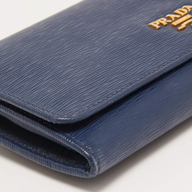 Pre Owned Prada Blue Vitello Move Leather Continental Wallet