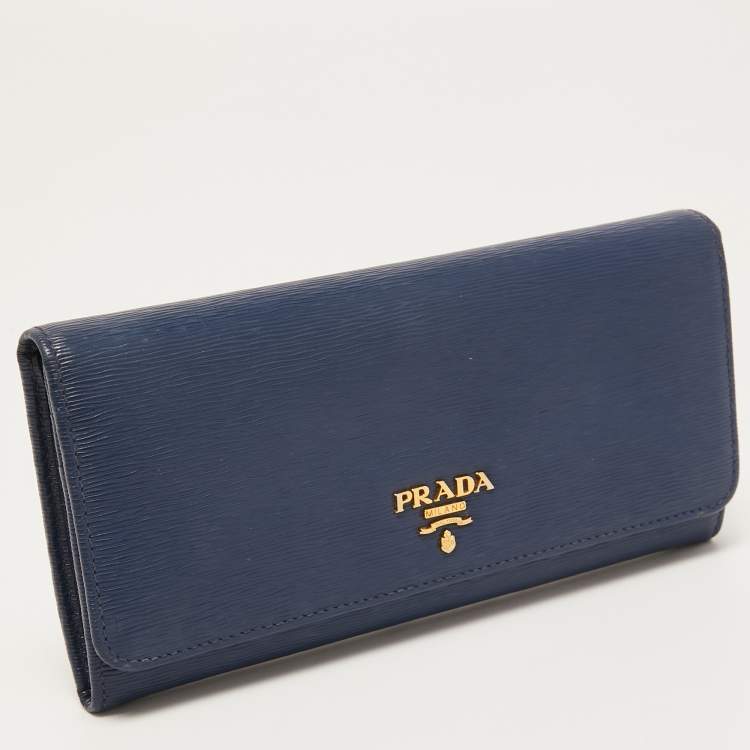 Pre Owned Prada Blue Vitello Move Leather Continental Wallet