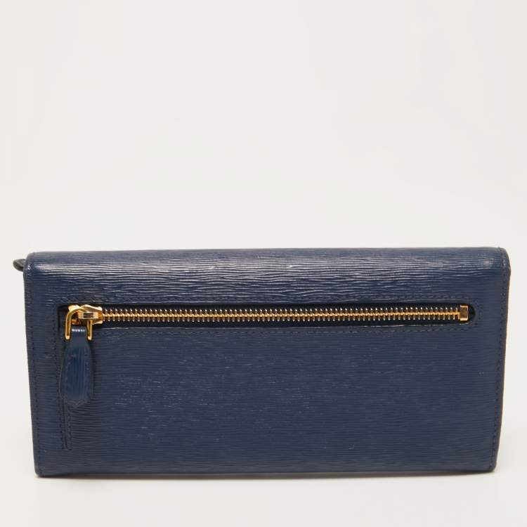Pre Owned Prada Blue Vitello Move Leather Continental Wallet