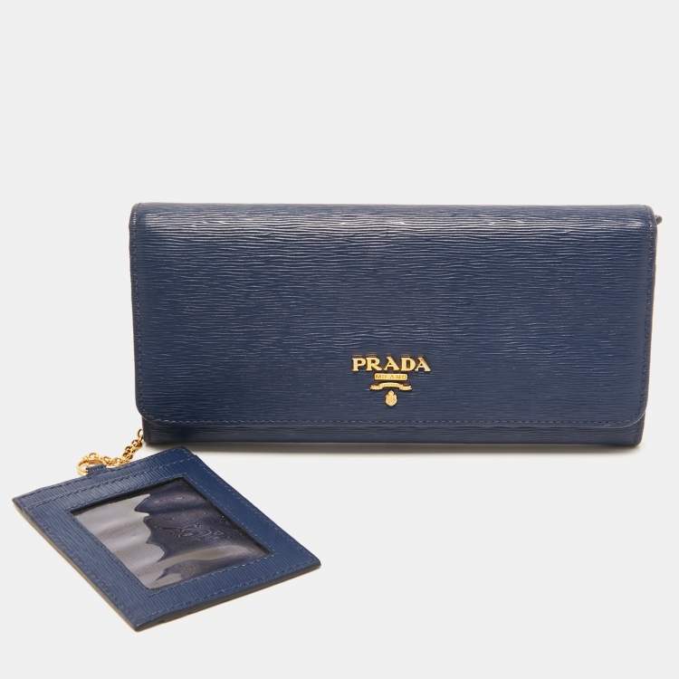 Pre Owned Prada Blue Vitello Move Leather Continental Wallet