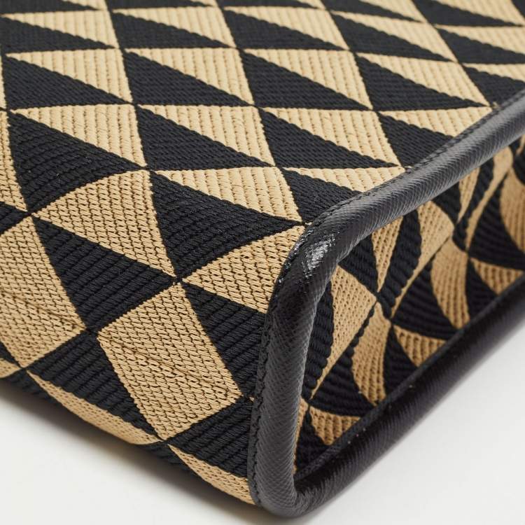 Pre Owned Prada Beige/Black Triangle Canvas and Leather Symbole Tote
