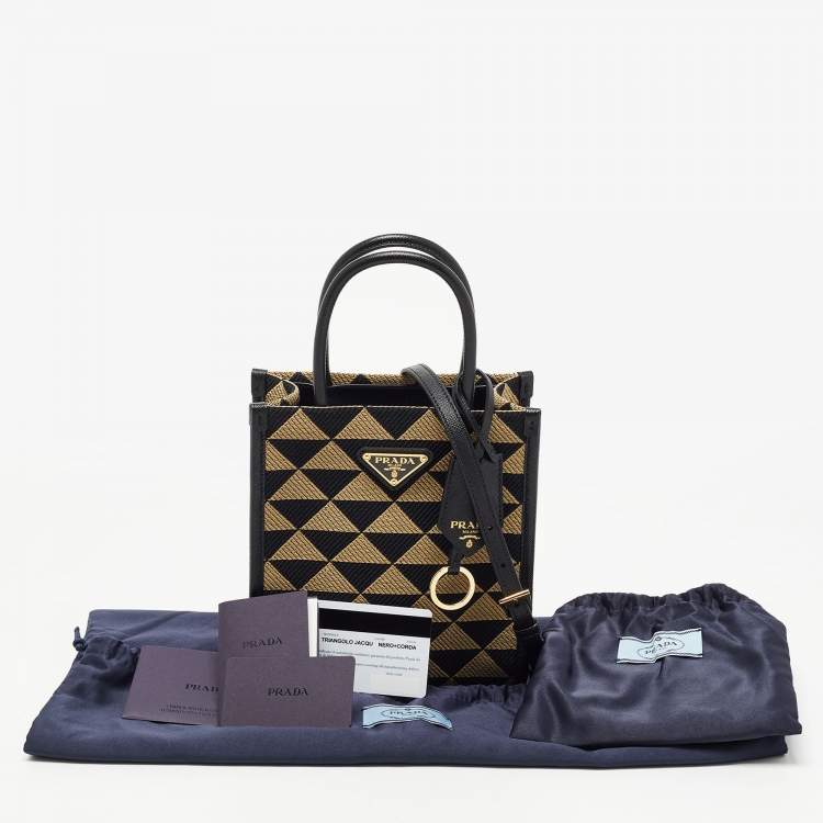 Pre Owned Prada Beige/Black Triangle Canvas and Leather Symbole Tote