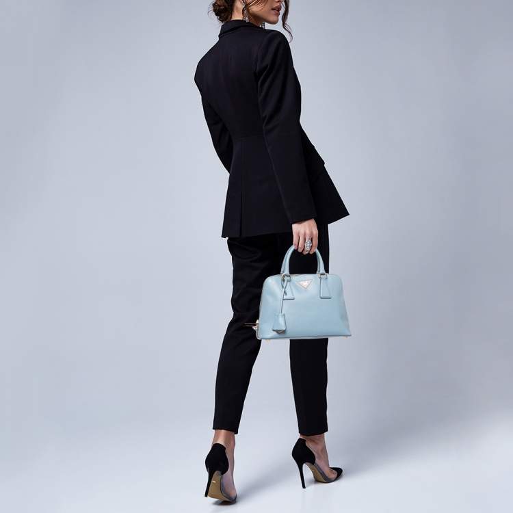 Pre Owned Prada Blue Saffiano Lux Leather Small Promenade Satchel