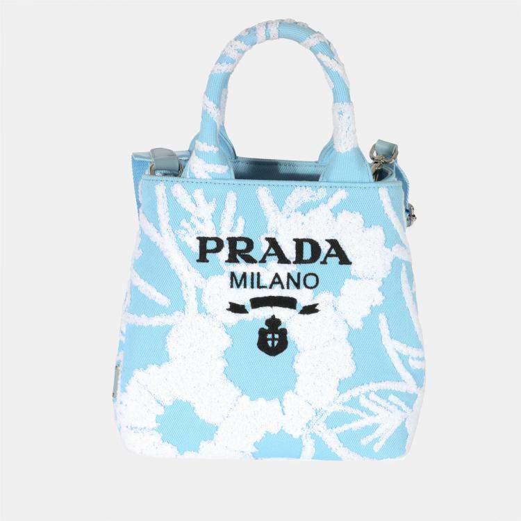 Prada Blue White Embroidered Drill Top Handle Bag Prada | TLC