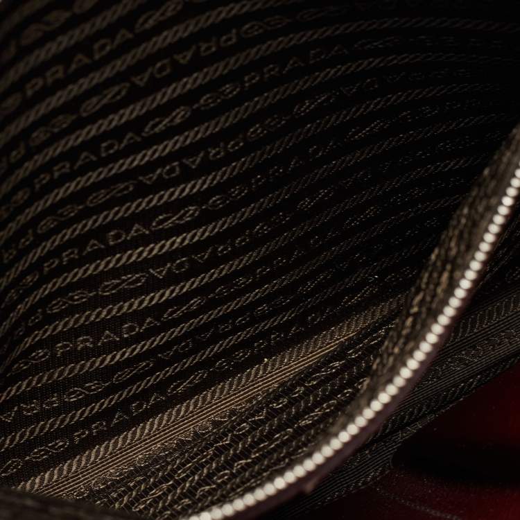 Pre Owned Prada Burgundy Saffiano Lux Leather Zip Briefcase 