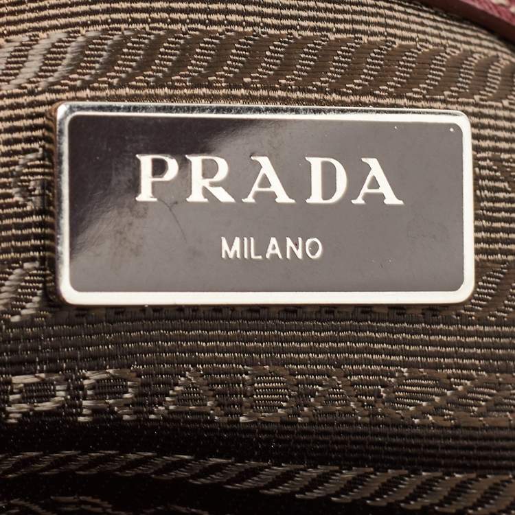 Pre Owned Prada Burgundy Saffiano Lux Leather Zip Briefcase 