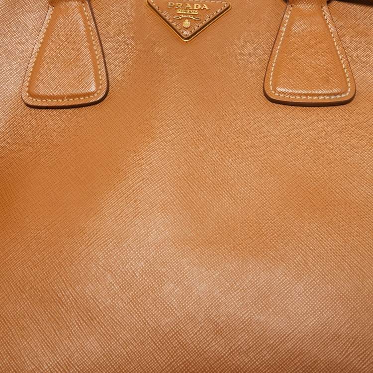 Pre Owned Prada Brown/Yellow Saffiano Leather Double Handle Open Tote