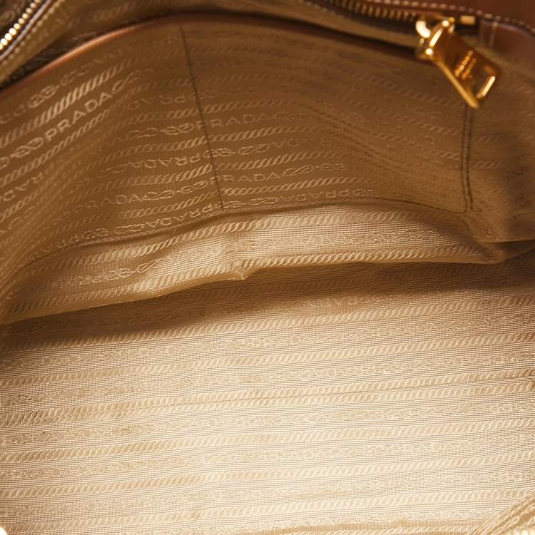 Pre Owned Prada Brown/Yellow Saffiano Leather Double Handle Open Tote