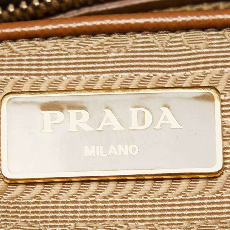 Pre Owned Prada Brown/Yellow Saffiano Leather Double Handle Open Tote