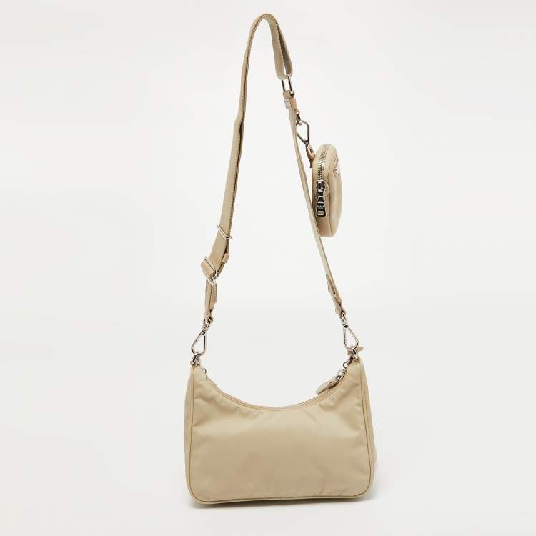 Pre Owned Prada Beige Nylon and Leather Re-Edition 2005 Shoulder Bag
