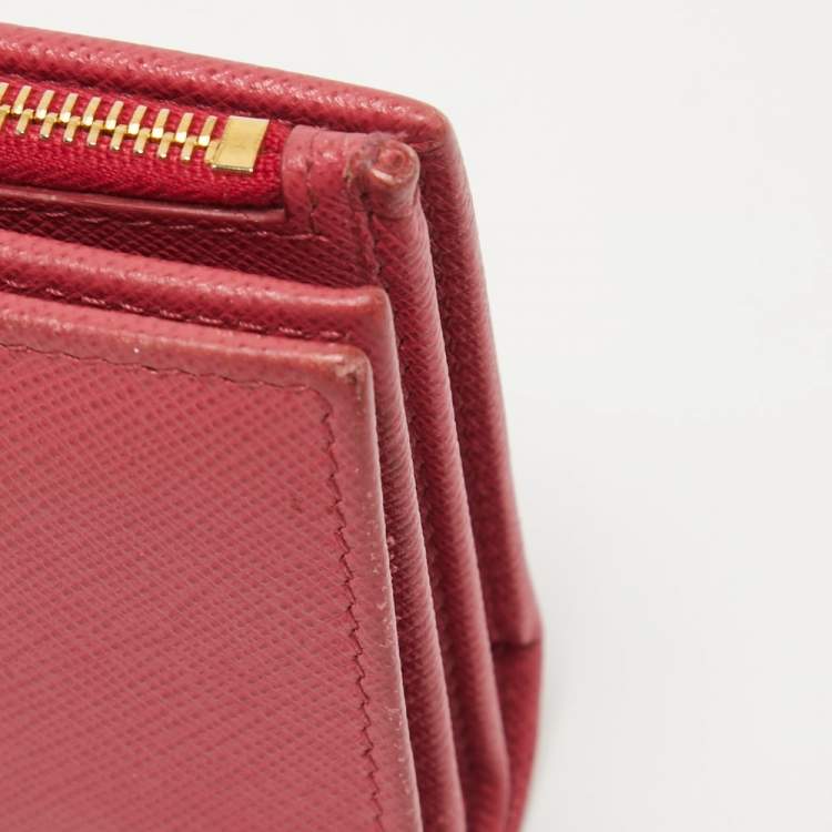 Pre Owned Prada Pink Saffiano Metal Leather Logo Flap Wallet
