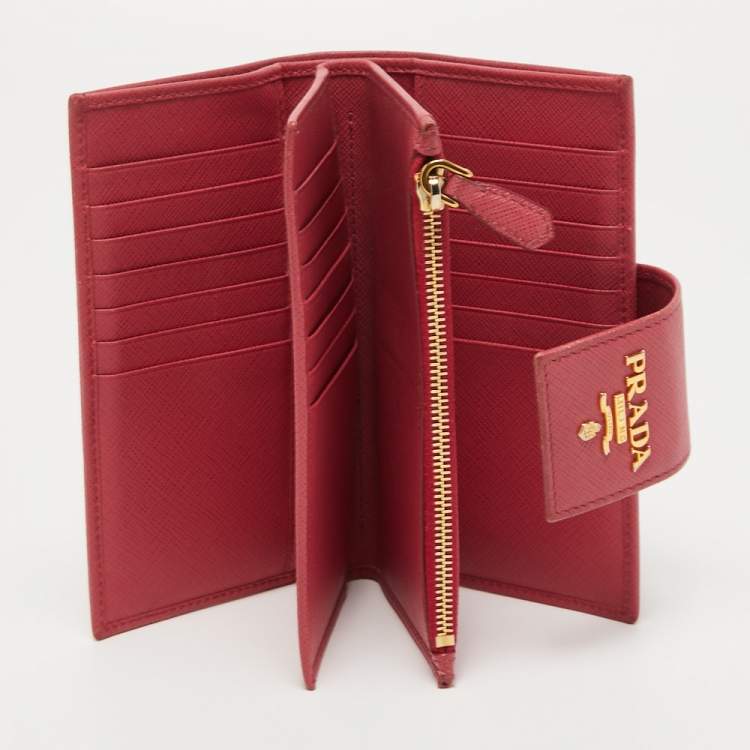 Pre Owned Prada Pink Saffiano Metal Leather Logo Flap Wallet