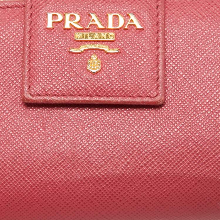 Pre Owned Prada Pink Saffiano Metal Leather Logo Flap Wallet