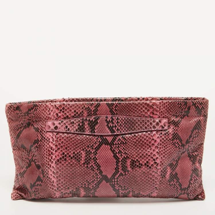 Pre Owned Prada Pink Python Oversized Zip Clutch