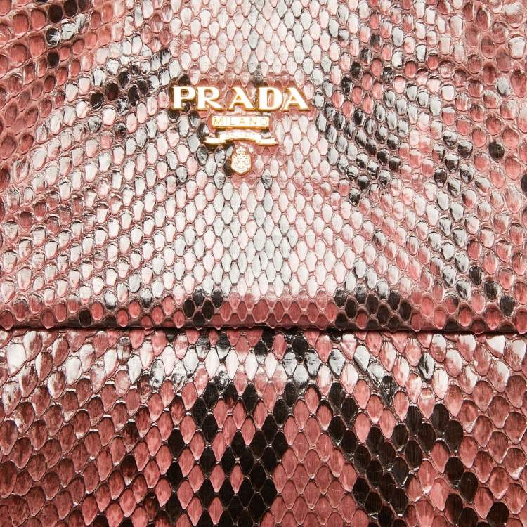 Pre Owned Prada Pink Python Oversized Zip Clutch