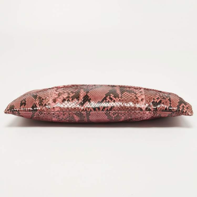 Pre Owned Prada Pink Python Oversized Zip Clutch