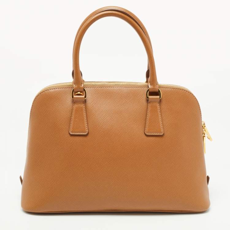 Pre Owned Prada Tan Saffiano Lux Leather Medium Promenade Satchel