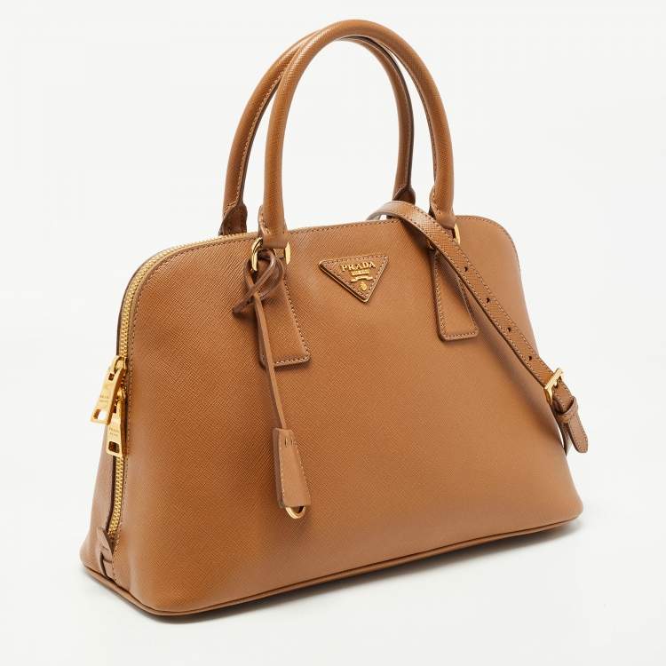 Pre Owned Prada Tan Saffiano Lux Leather Medium Promenade Satchel