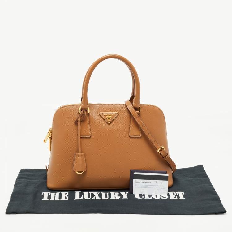Pre Owned Prada Tan Saffiano Lux Leather Medium Promenade Satchel
