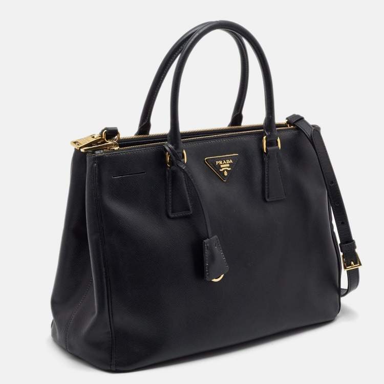 Pre Owned Prada Black Saffiano Lux Leather Medium Galleria Double Zip Tote