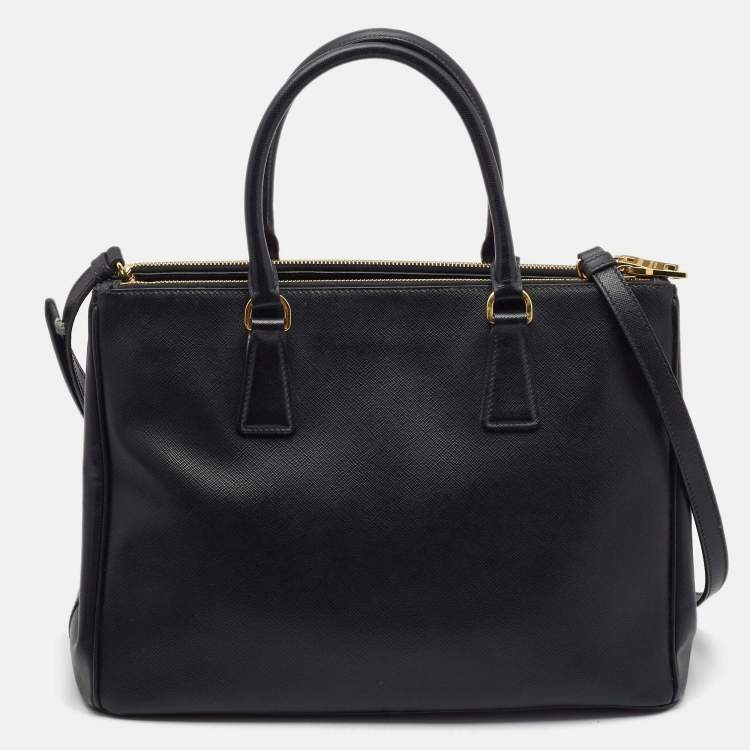 Pre Owned Prada Black Saffiano Lux Leather Medium Galleria Double Zip Tote