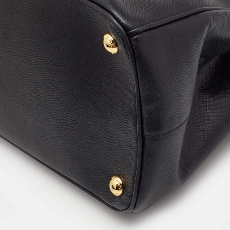 Pre Owned Prada Black Saffiano Lux Leather Medium Galleria Double Zip Tote